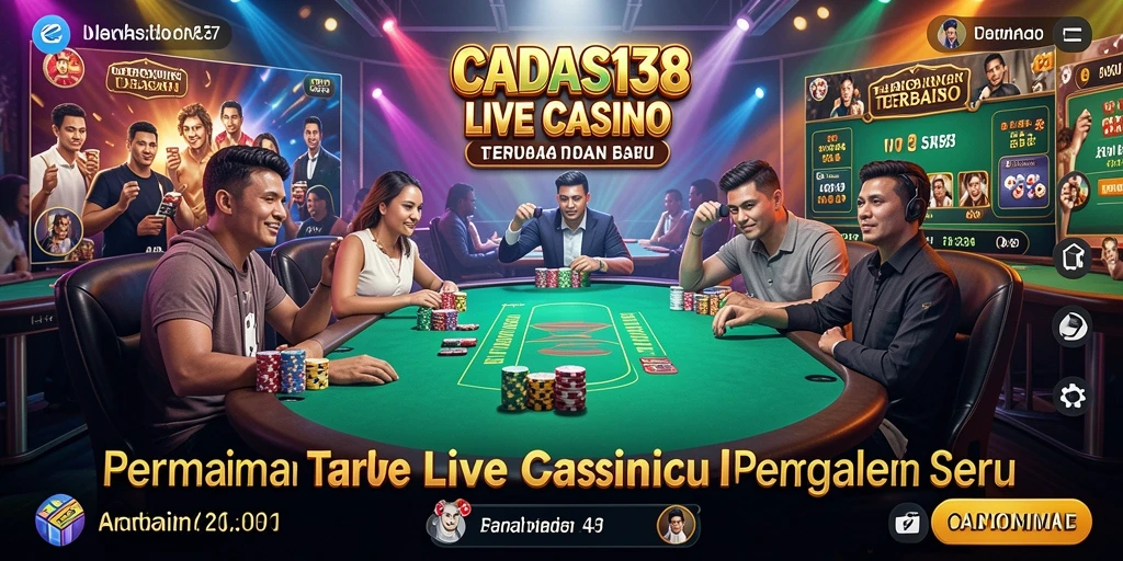 Screenshot menunjukkan dealer profesional dalam permainan Live Casino yang mendebarkan.