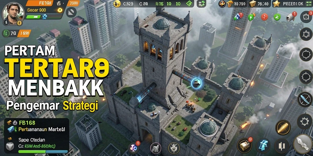 Screenshot gameplay FB168 menunjukkan aksi menara pertahanan yang intens dan menegangkan.