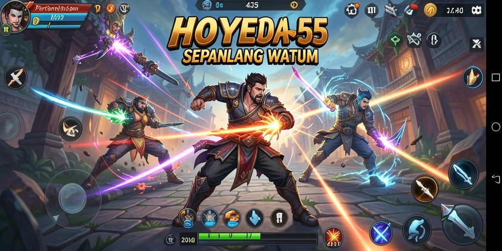 Tampilan pertarungan intens dan karakter yang sedang bertarung.