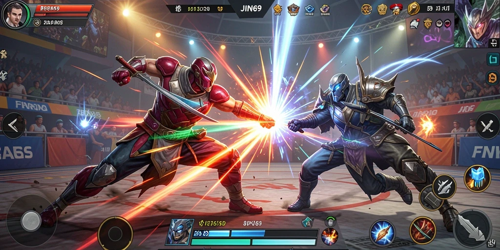 Tampilan gameplay JIN69 yang penuh aksi di arena pertarungan.