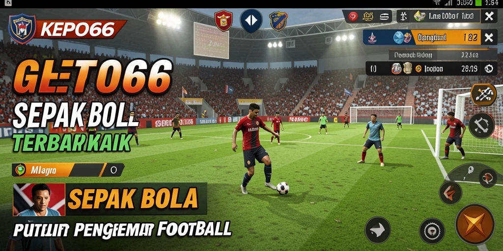 Tangkapan layar dari gameplay KEPO66 yang menunjukkan aksi sepak bola seru.