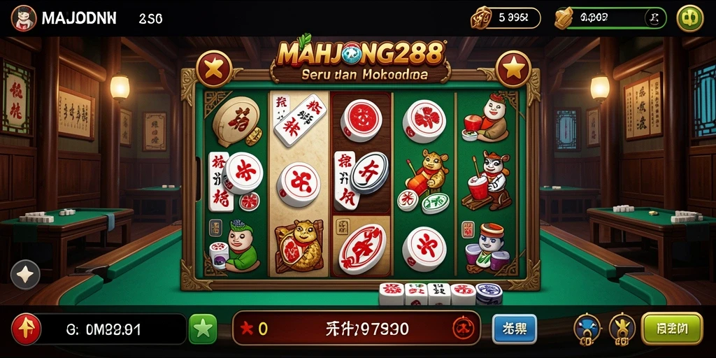 Tampilan gameplay menarik dari Slot MAHJONG288 dengan berbagai fitur.