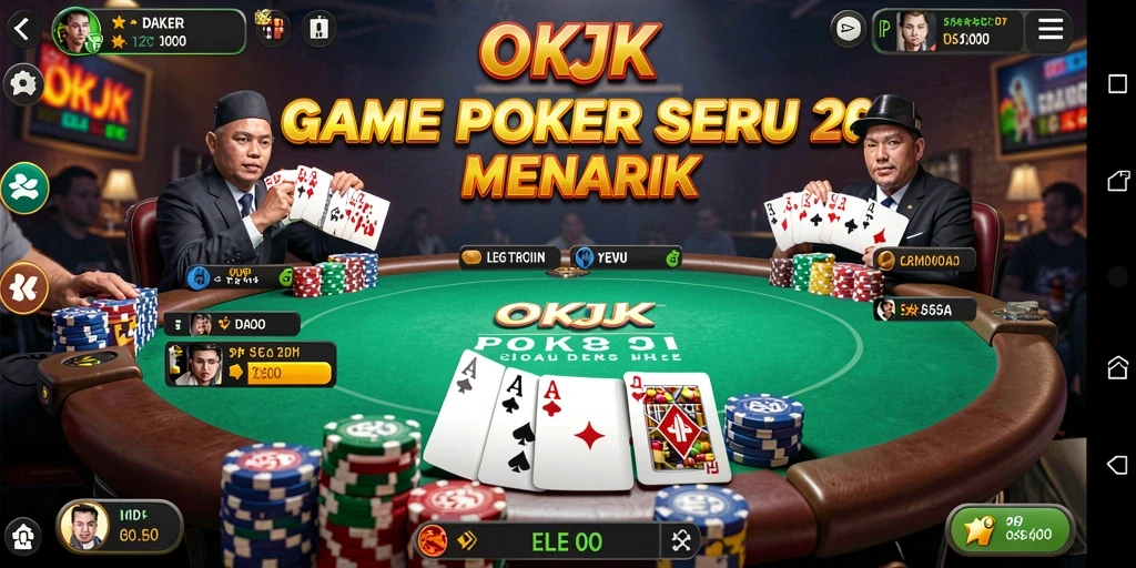 Screenshot gameplay <strong>OKJK</strong> dengan suasana permainan poker yang menegangkan.