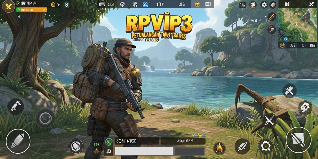 Screenshot gameplay RPVIP3 yang menunjukkan dunia terbuka yang luas.