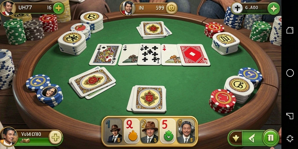 Tampilan gameplay seru UH77 menampilkan strategi Gaple yang menarik.